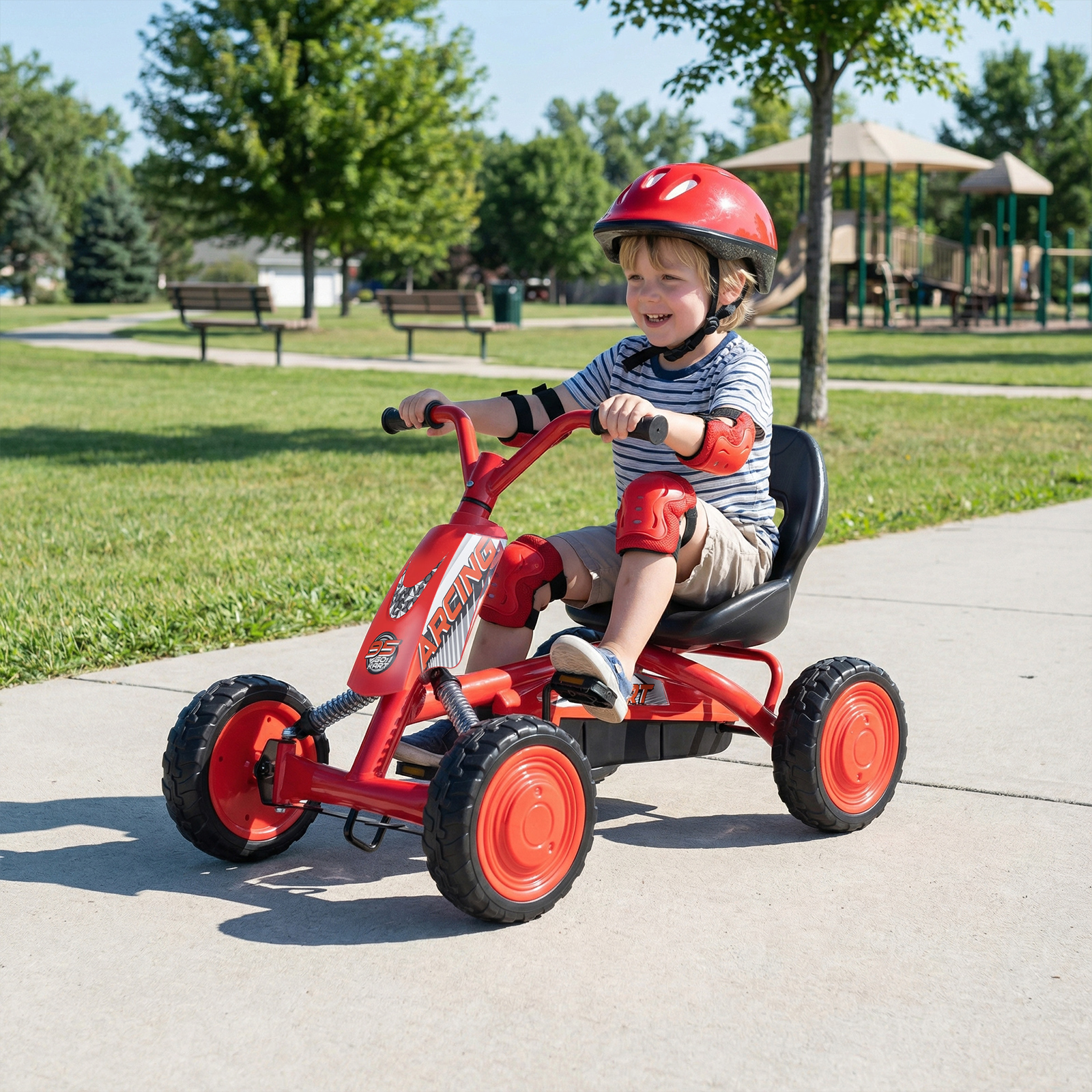 Kinder Gokart Verstellbarer Sitz Pedal Vorwärts Rückwärts Reifen Outdoor für 3-8 Jahre Rot