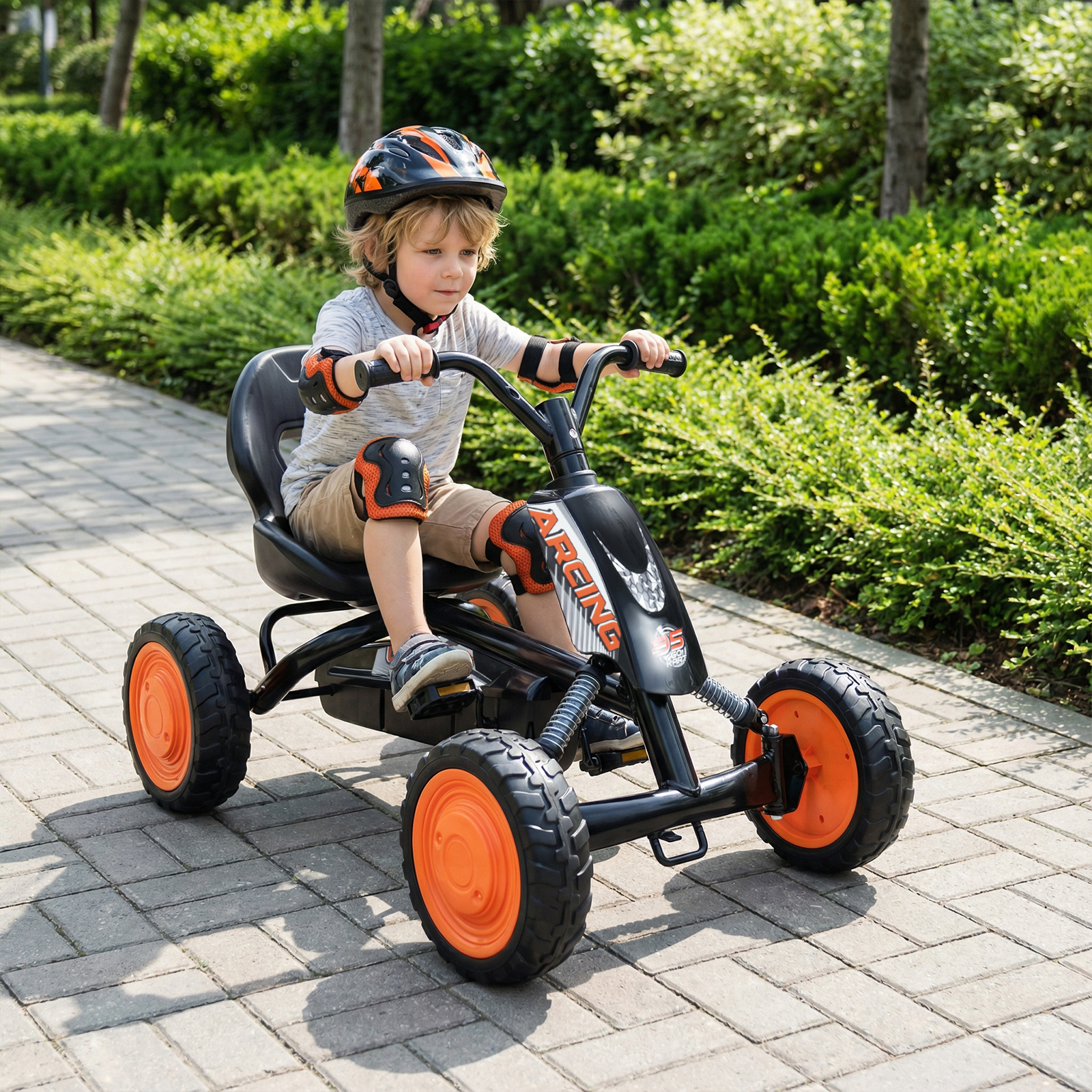 Kinder Gokart Verstellbarer Sitz Pedal Vorwärts Rückwärts Reifen Outdoor für 3-8 Jahre Schwarz