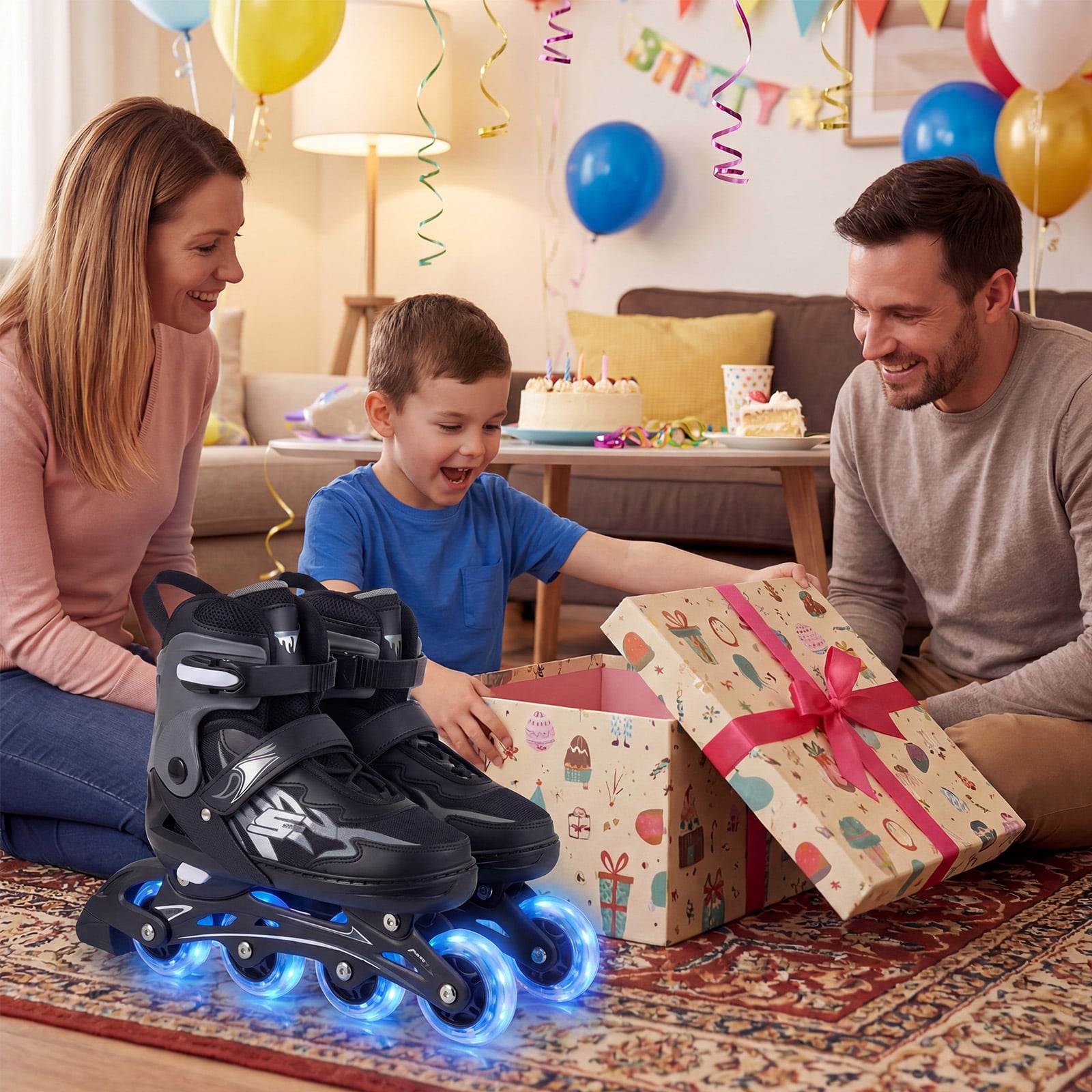 Kinder Rollschuhe 4 Größen Verstellbar Inline Roller Skates mit Leuchtenden Rädern Grau L (EU 38-41)