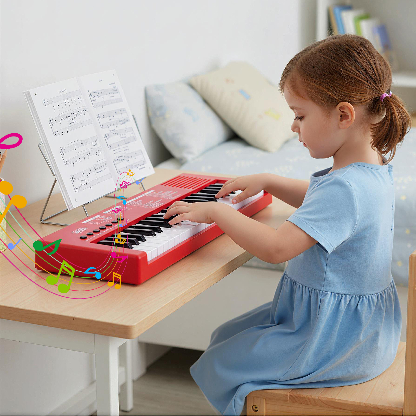 Kinder Klavier Keyboard 37 Tasten tragbares E-Piano mit 8 Rhythmen 8 Klangfarben & 22 Demos Rot