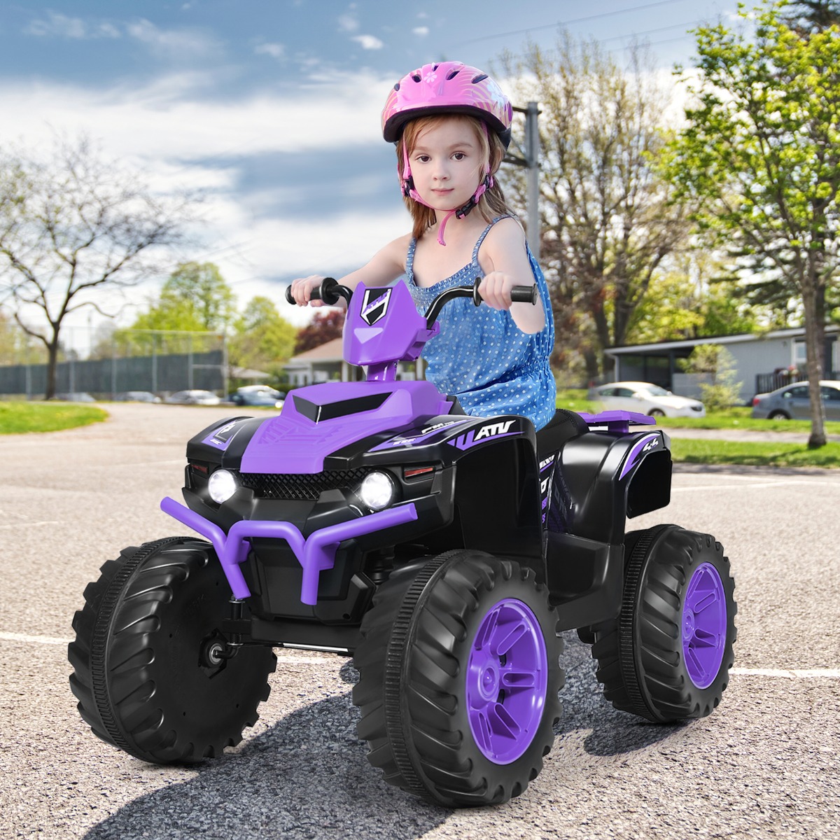 12V Elektro Kinderquad mit Scheinwerfer Mini Elektroquad mit Musik & Hupe Lila