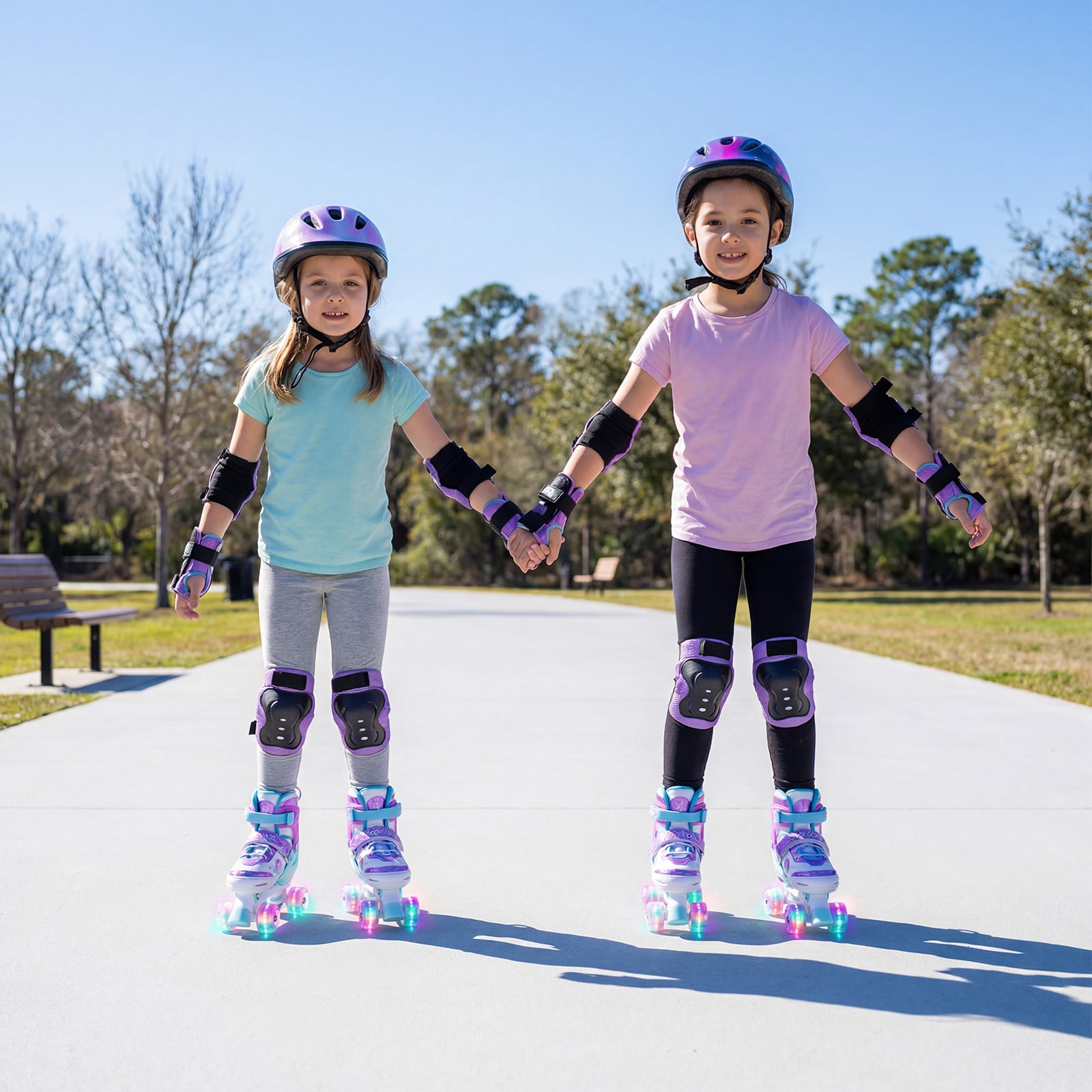 Kinder Rollschuhe 4 Größen Verstellbar Quad Skates mit Leuchtenden Rädern L (EU 37-41)