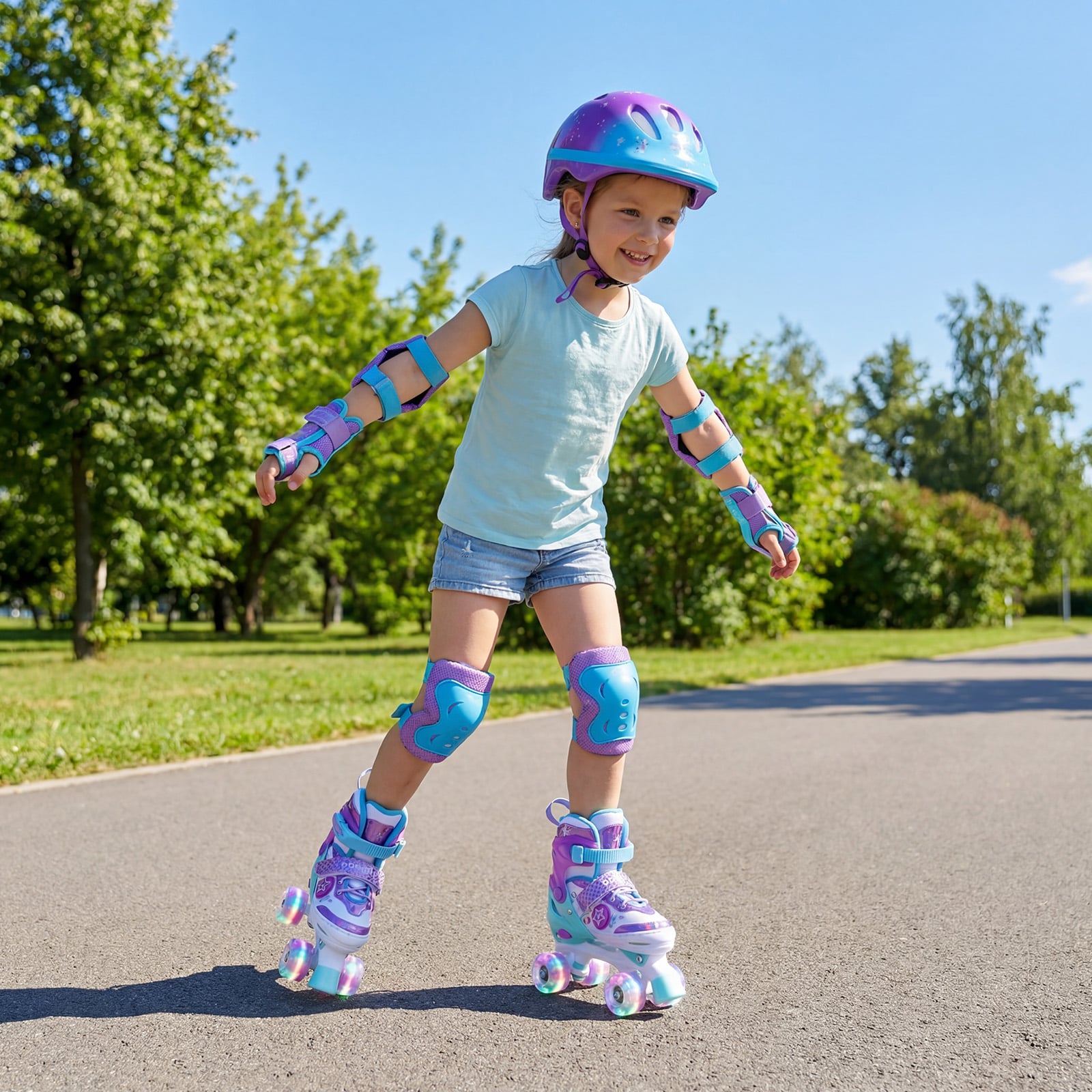 Kinder Rollschuhe 4 Größen Verstellbar Quad Skates mit Leuchtenden Rädern M (EU 32-36)