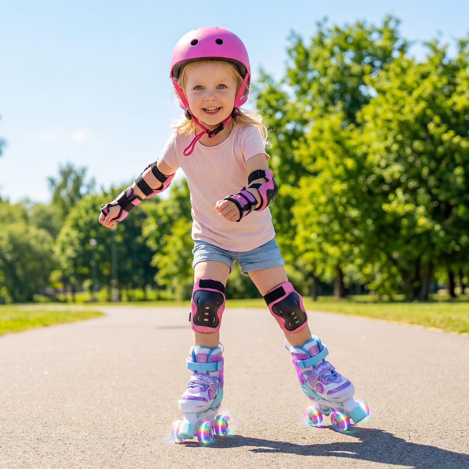 Kinder Rollschuhe 4 Größen Verstellbar Quad Skates mit Leuchtenden Rädern S (EU 27-31)