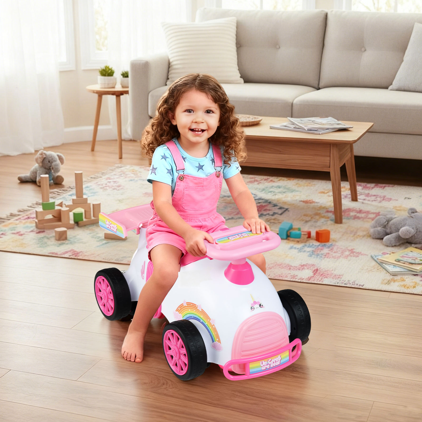 Kinder Rutschauto Fuß-zum-Boden Rutschfahrzeug mit Musik & Stauraum unter dem Sitz Kinderfahrzeug Einhornthema