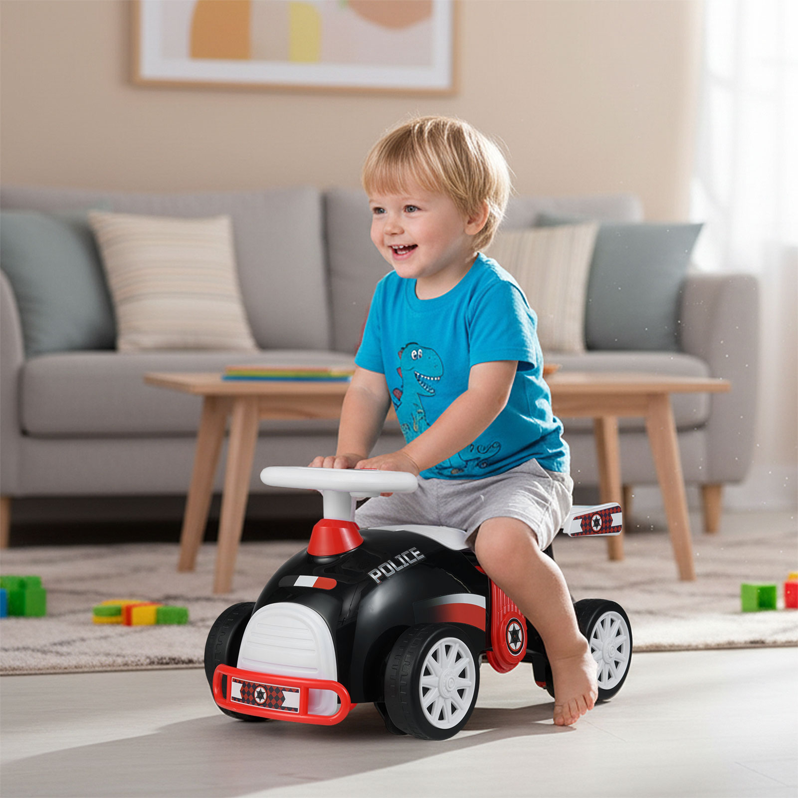 Kinder Rutschauto Fuß-zum-Boden Rutschfahrzeug mit Musik & Stauraum unter dem Sitz Kinderfahrzeug Polizei