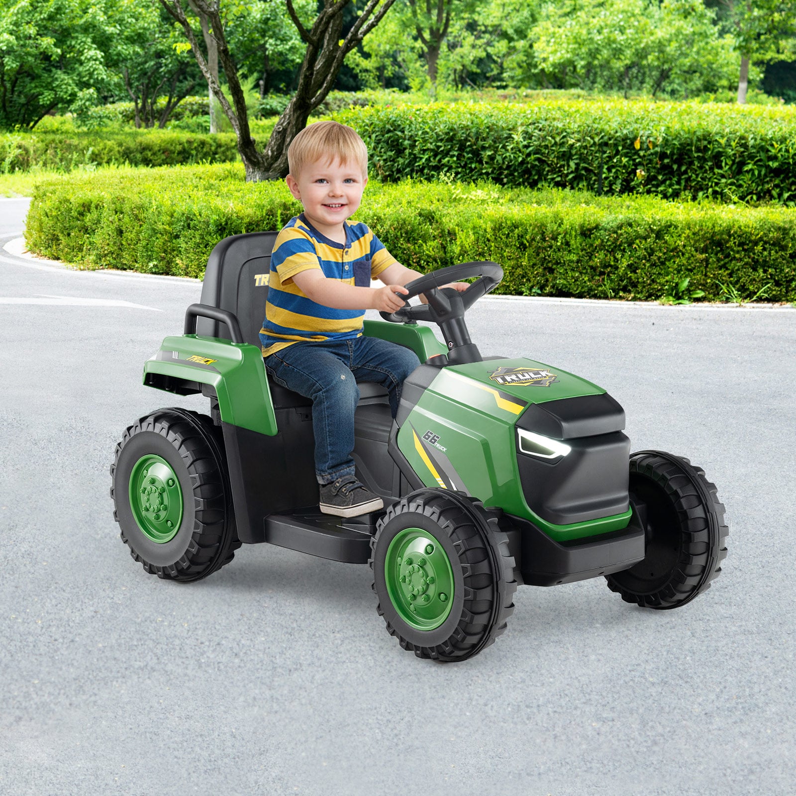 Kinder Rutsch-Traktor Elektrofahrzeug mit abnehmbaren Anhänger & Fernbedienung Rutschauto Dunkelgrün