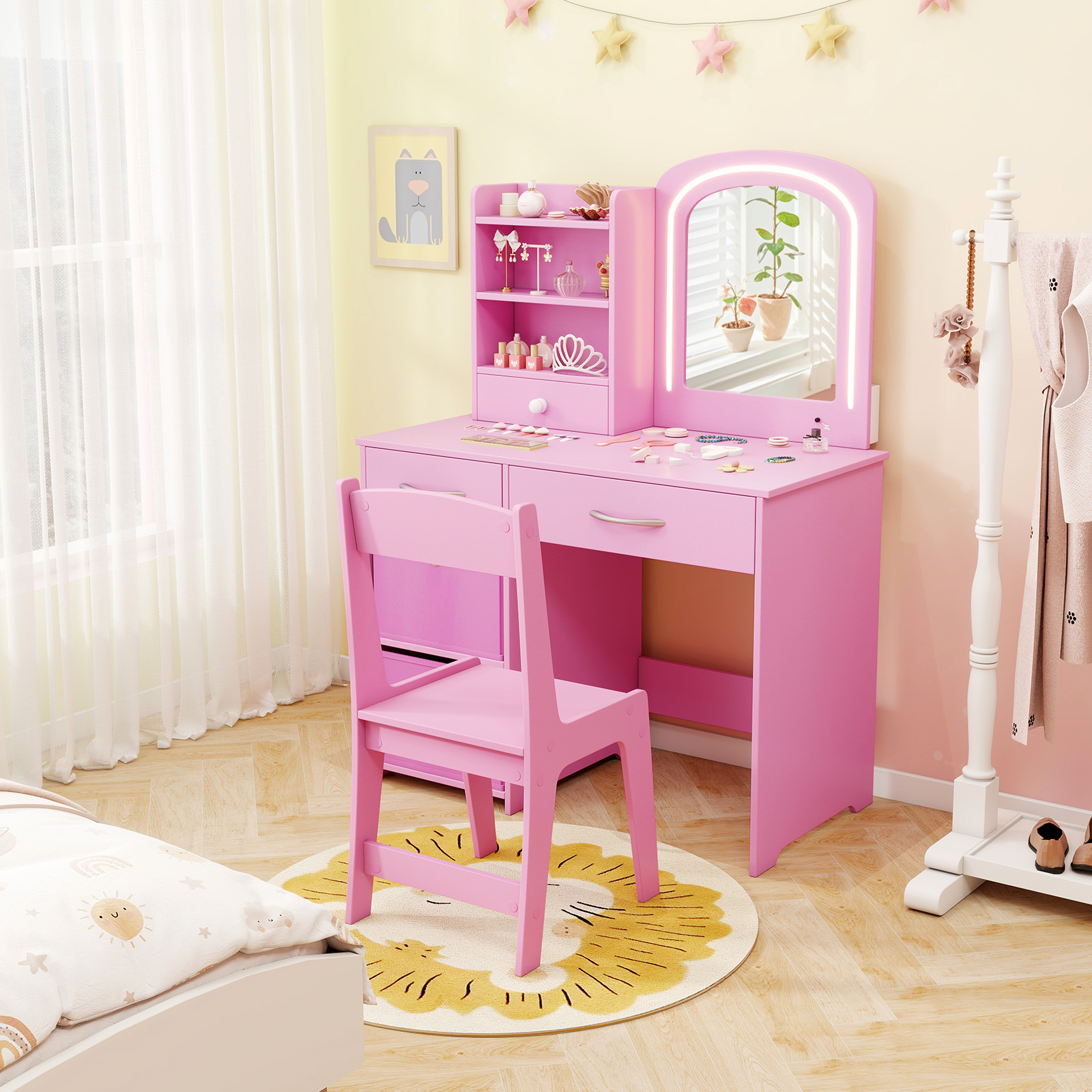 Kinder Schminktisch mit Beleuchtung Kinderschminktisch mit Spiegel Frisiertisch Rosa