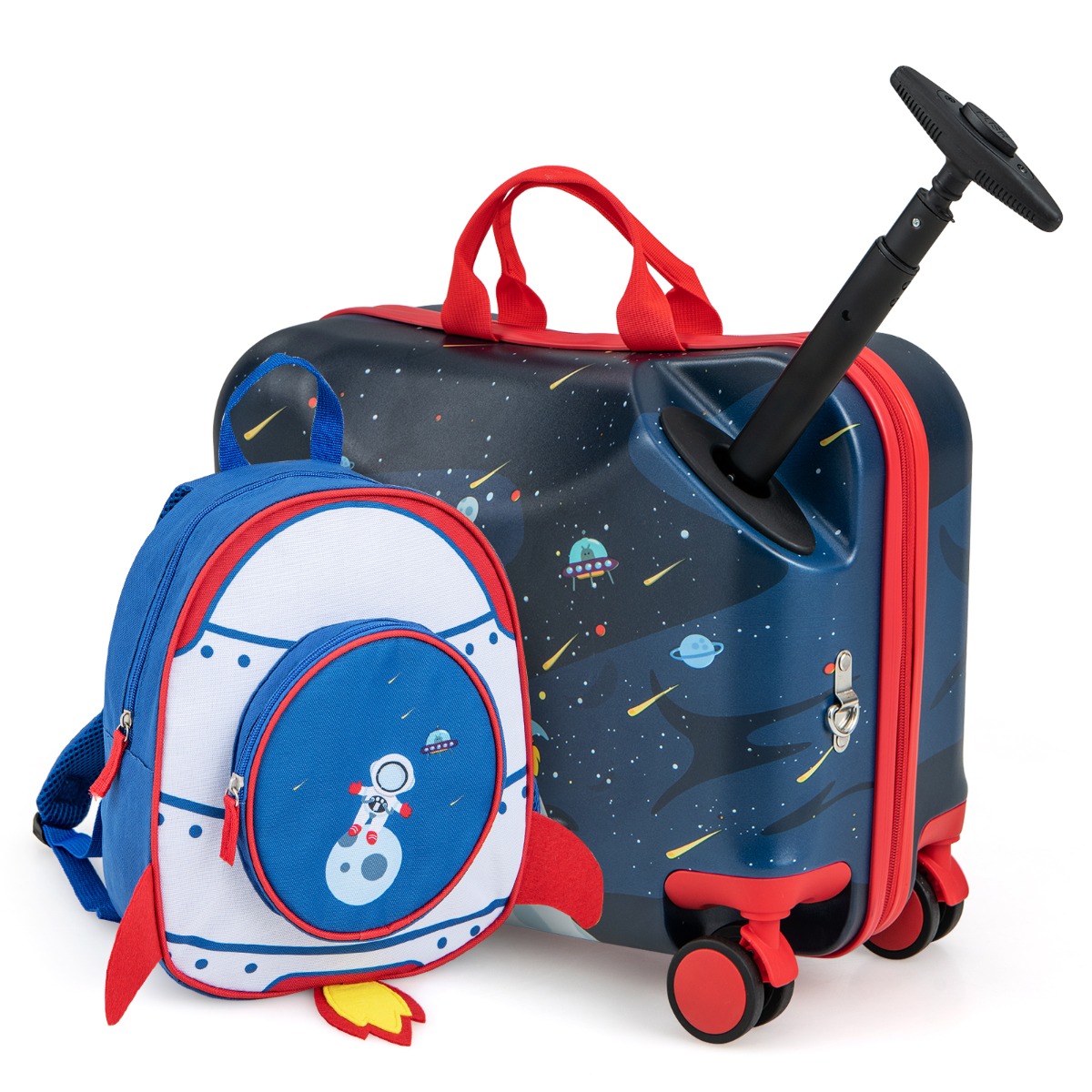 2tlg Kinderkoffer + Rucksack 47 cm Langer Aufsitzkoffer und 30 cm Breiter Rucksack 12'+18' Astronauten