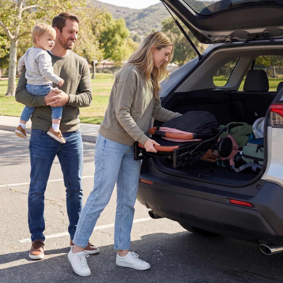 Klappbare Kinderwagen mit Regenschutz & Verstellbarem Rückenlehne & Fußstütze Reisebuggy Rosa