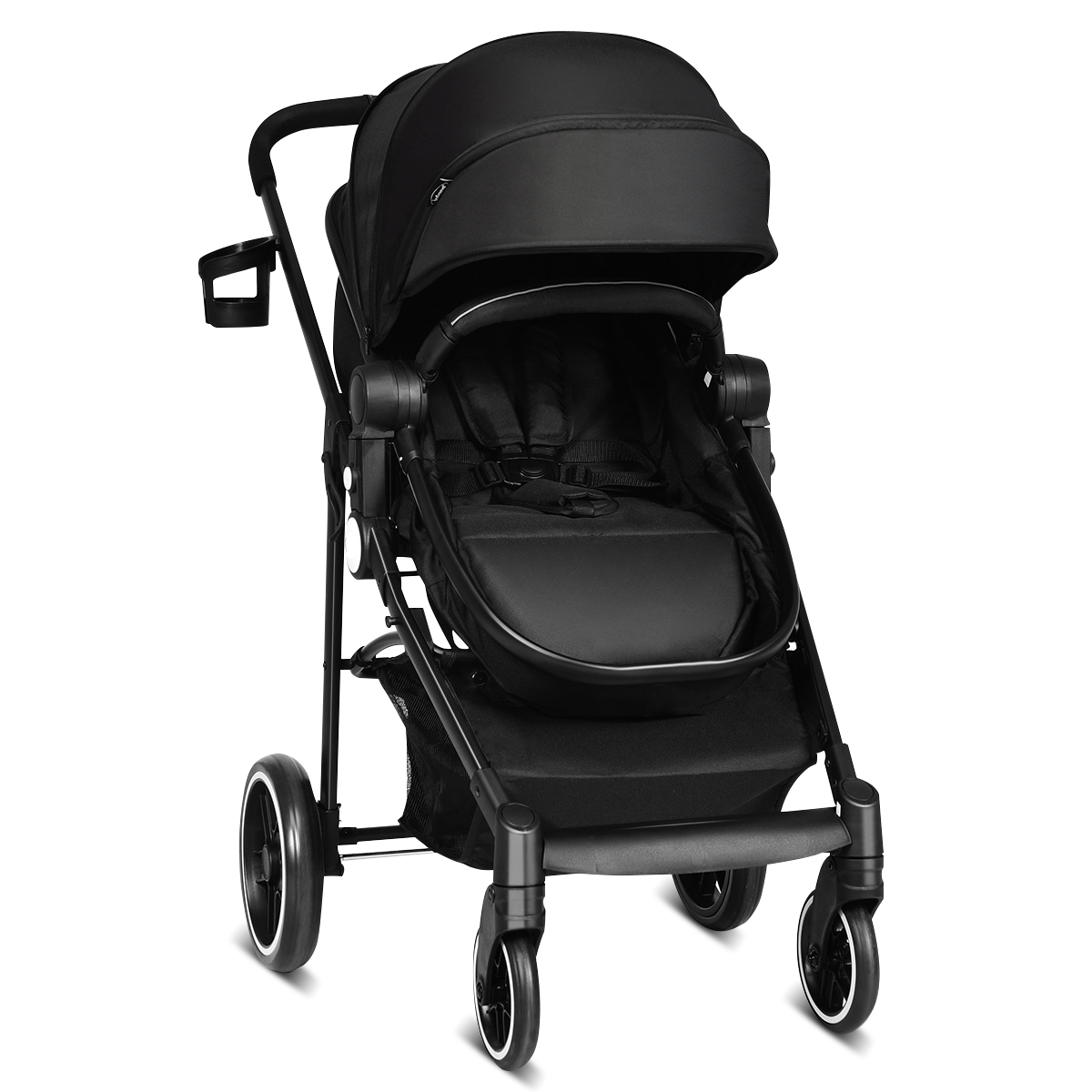 2 in 1 Kinderwagen faltbar Kombikinderwagen mit umkehrbarem Sitz Schwarz
