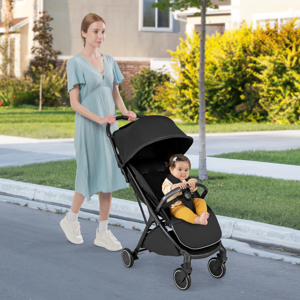 Kinderwagen klappbar Reisebuggy mit Liegefunktion Kinderbuggy tragbar mit verstellbarer Rückenlehne Schwarz