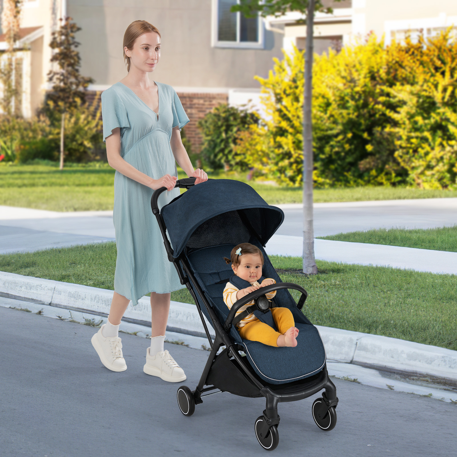 Kinderwagen klappbar Reisebuggy mit Liegefunktion Kinderbuggy tragbar mit verstellbarer Rückenlehne bis 15 kg Belastbar Blau
