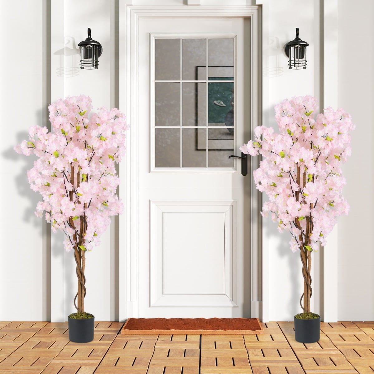 2er Set Kunstbaum mit Blüten 150 cm Kunstpflanze im Topf künstlicher Kirschblütenbaum Rosa