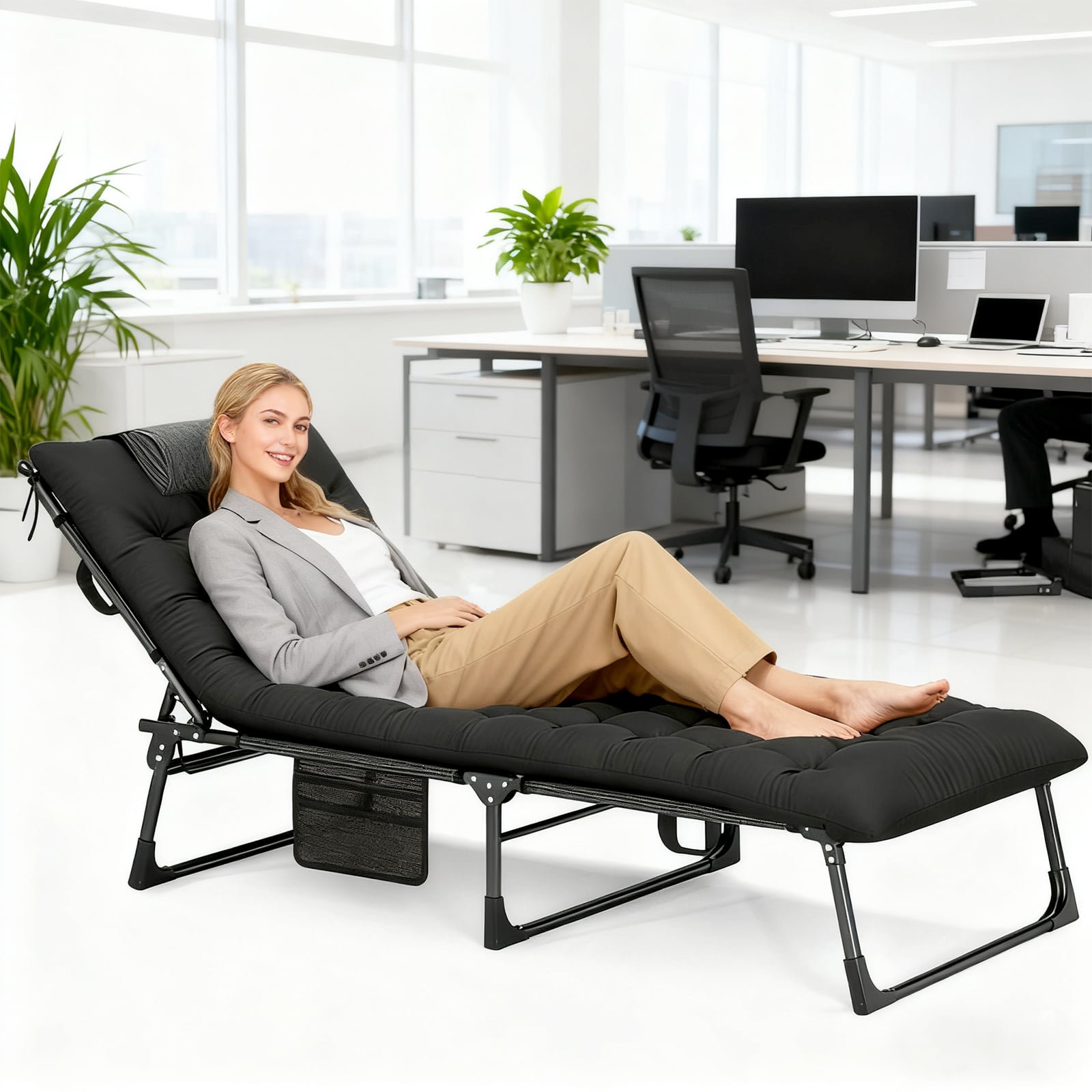 Klappbare Campingliege Feldbett mit abnehmbare gepolsterte Matratze verstellbares Campingbett Schwarz