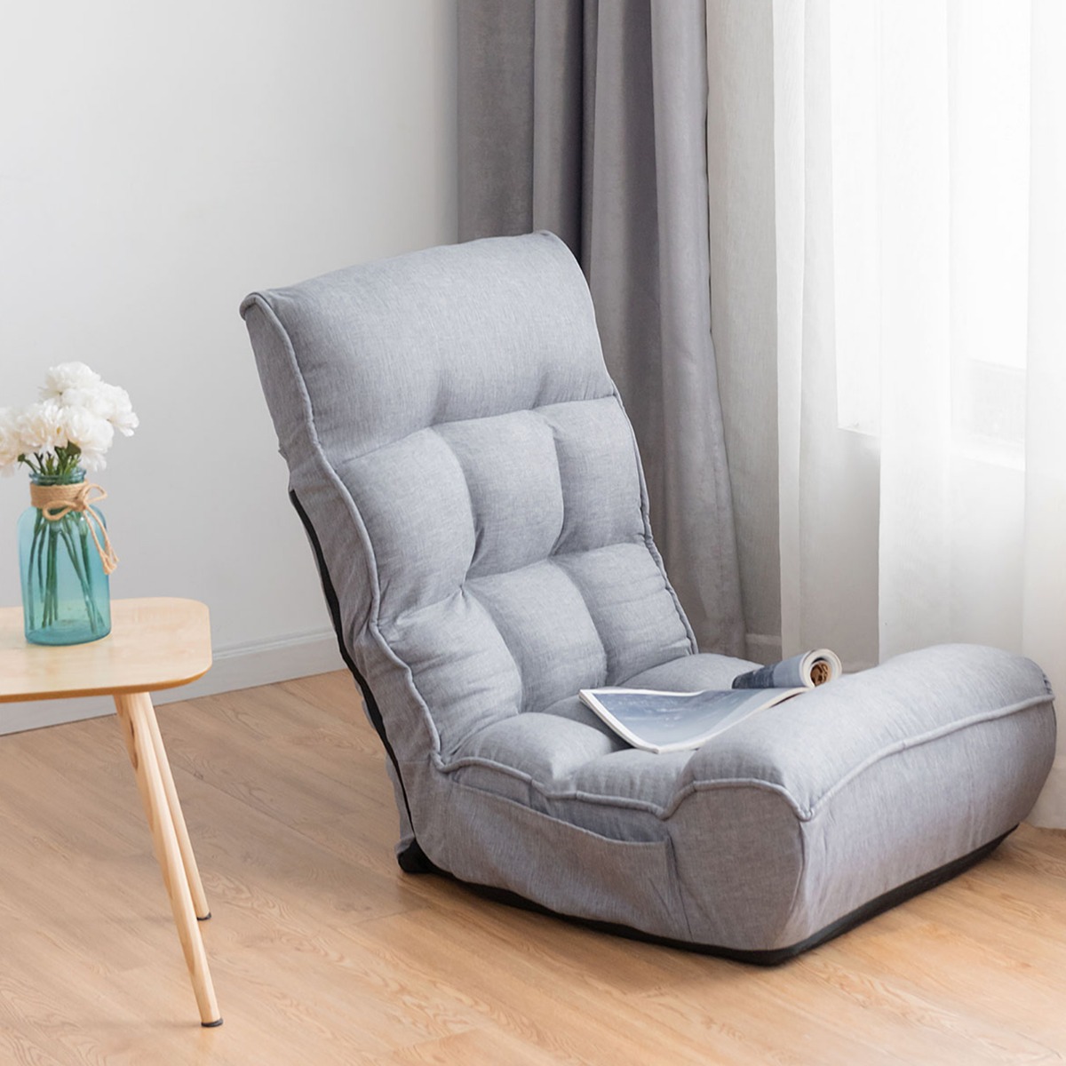 Boden-Klappstuhl 4-Fach Verstellbares Gaming-Bodensofa mit  Rückenlehne Grau