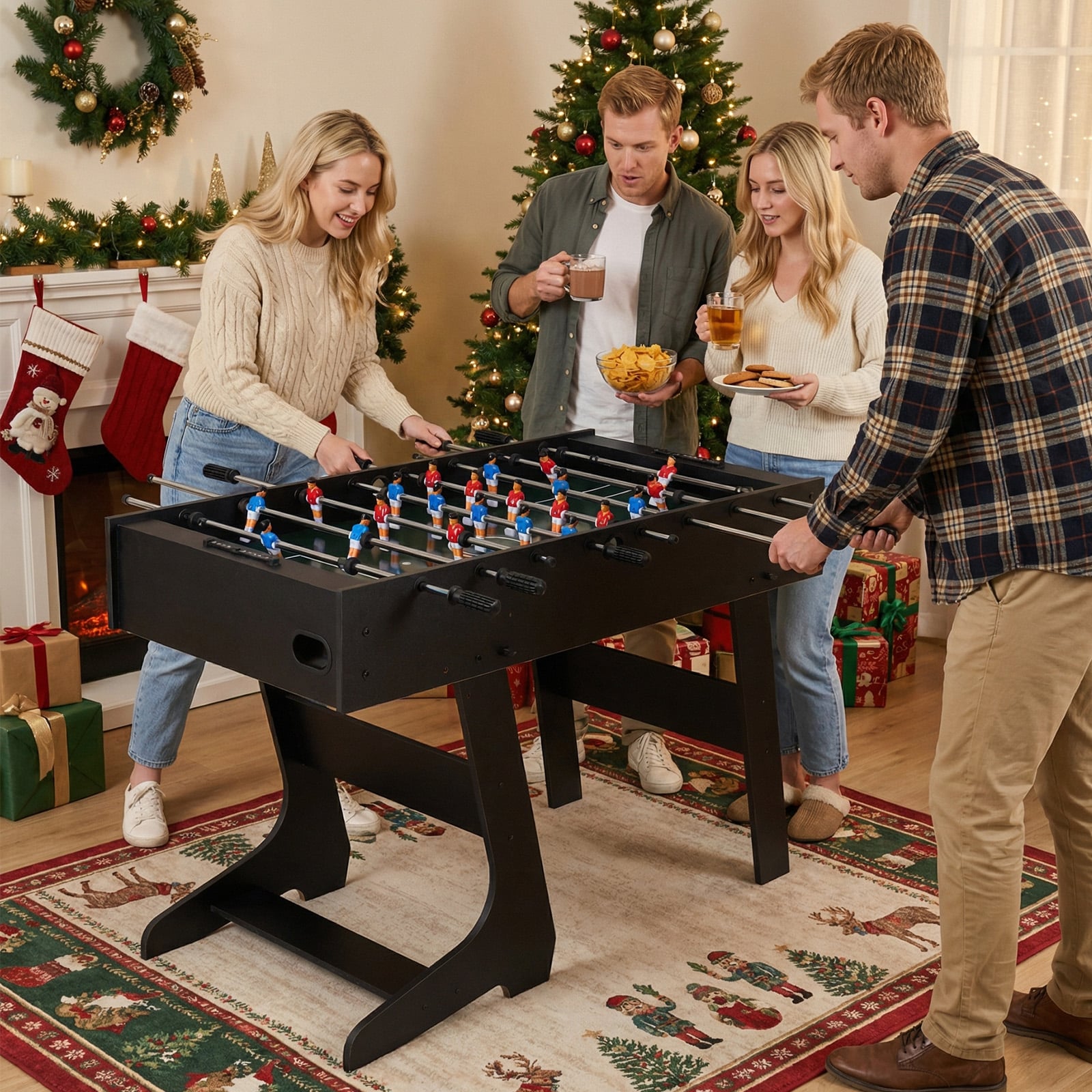 Klappbarer Tischkicker mit 22 Spielfiguren & 2 Bällen & 2 Punktezähler 120 cm Kickertisch Schwarz