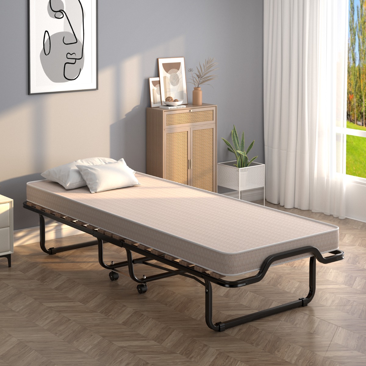 80  x 200 cm Klappbares Gästebett Faltbares Faltbett mit Matratze aus Rückstellschaum Beige hergestellt in Italien Herkunft: Italien