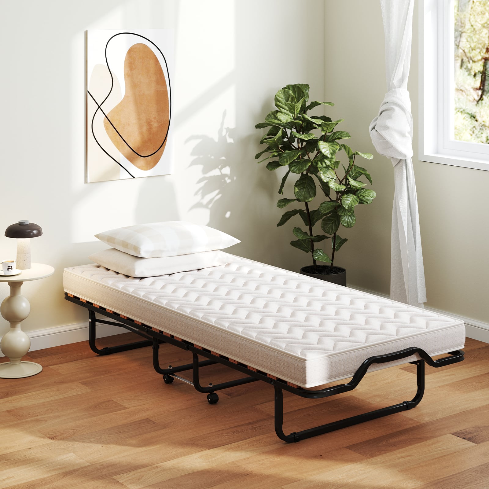 Klappbett 90x200 Cm Memory Foam Matratze Rollen Platzsparend Für Gäste Italien Schwarz