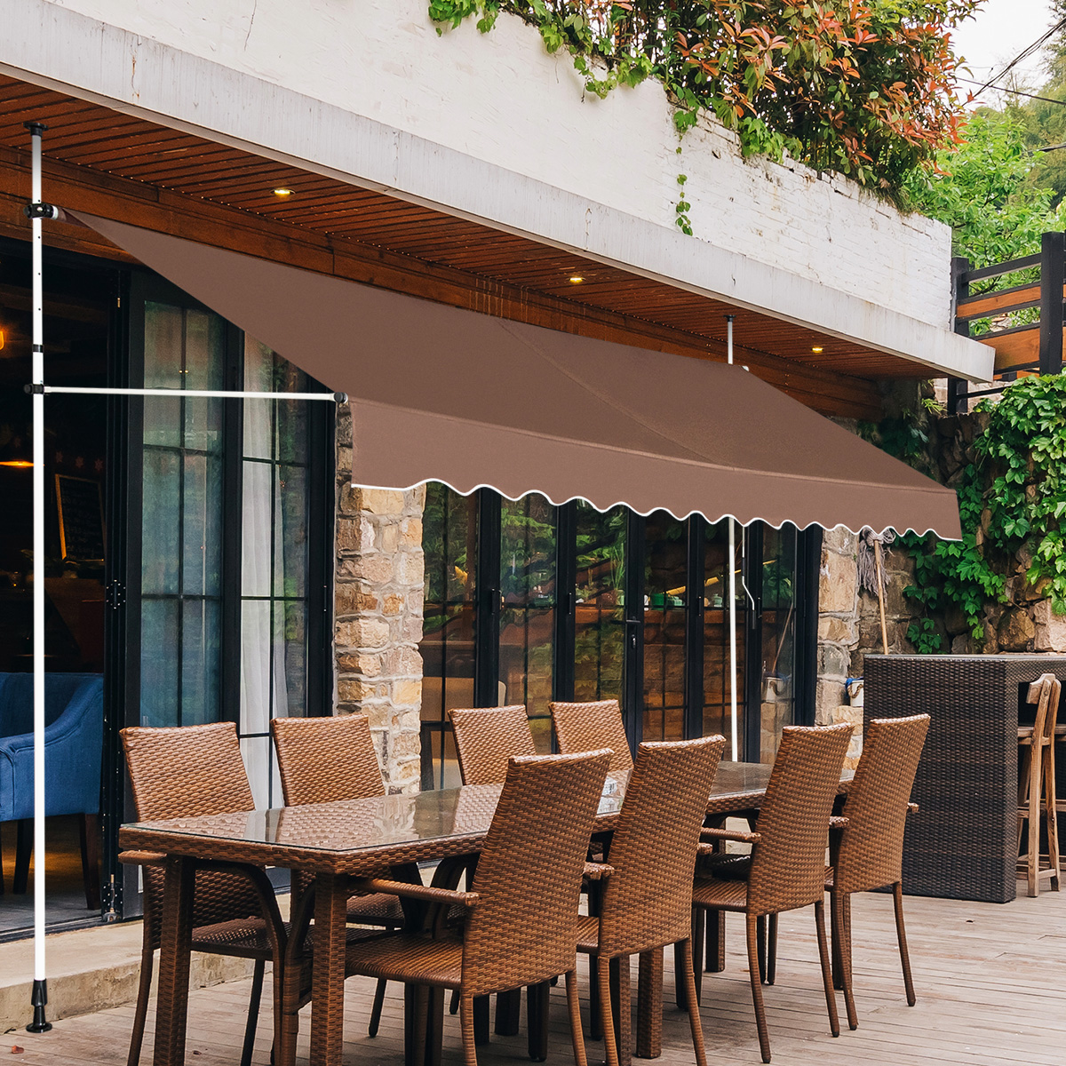 Klemmmarkise 400 cm breit Balkonmarkise ohne Bohren UV-beständig höhenverstellbar Braun