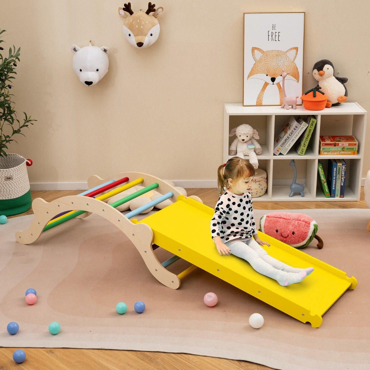 3 in 1 Kinder Kletterleiter Set mit Umkehrbarer Rampe und Kissen zum Klettern und Rutschen Bunt Tragfähigkeit von 60kg