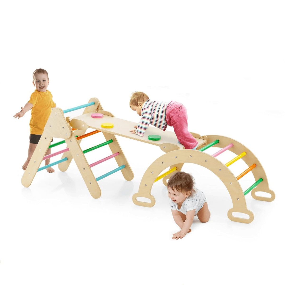 Klettergerüst Indoor 4 in 1 Kletterdreieck & Kletterbogen & Leiter & Rutsche Sprossendreieck