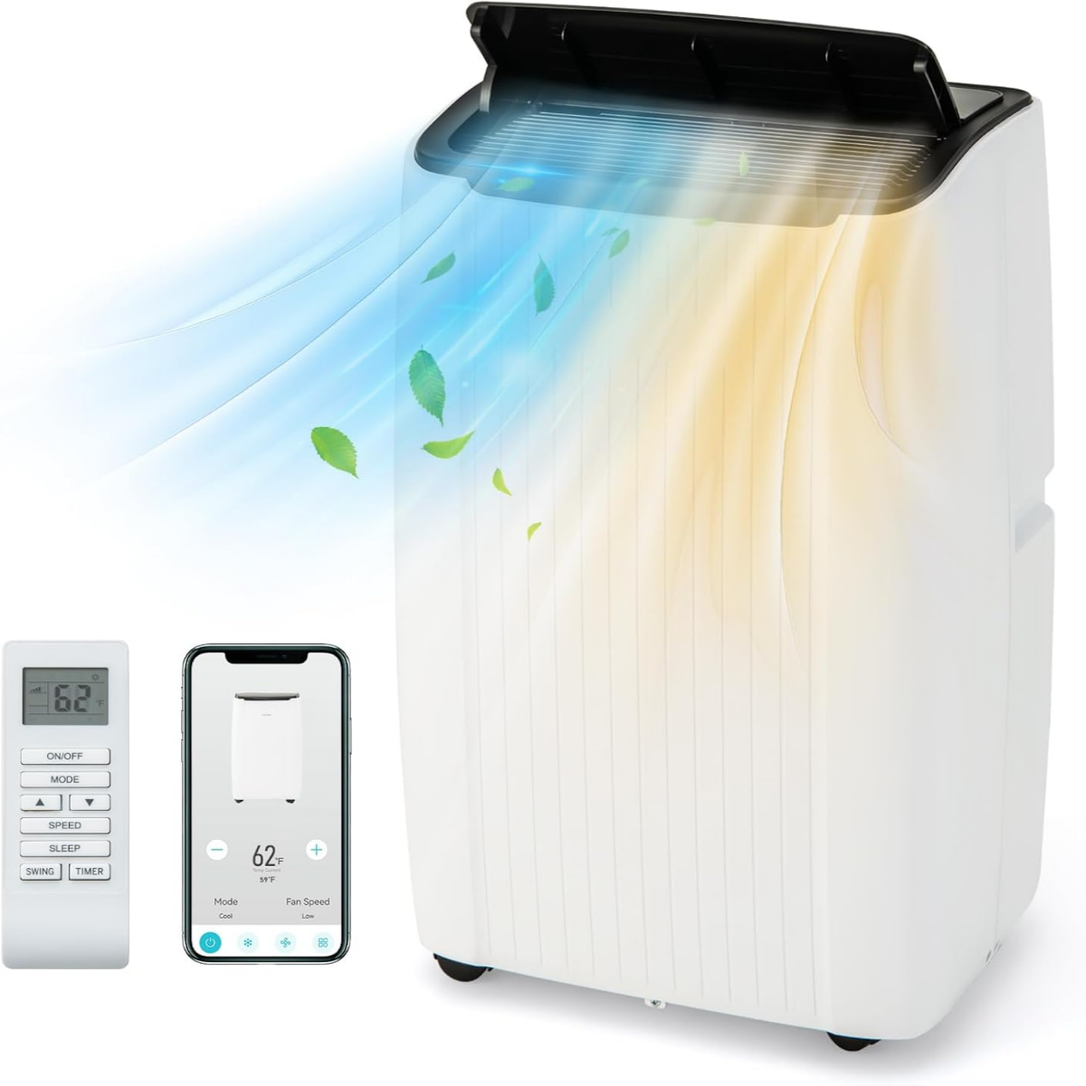 14000BTU mobile Klimaanlage mit Abluftschlauch 4-in-1 Klimagerät mit Heizung Luftentfeuchter Weiß