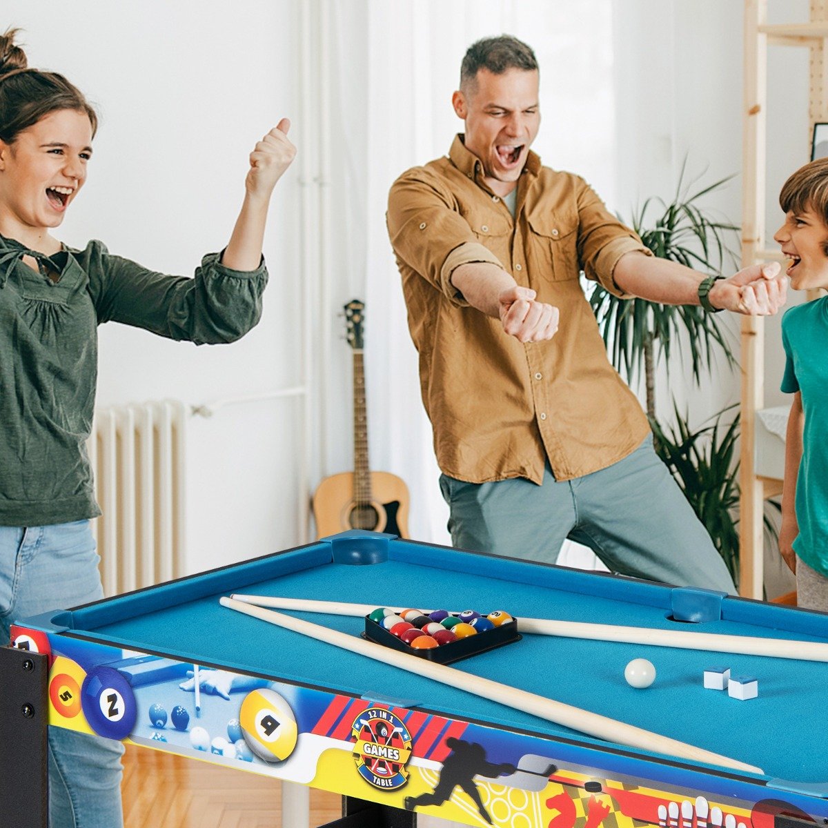 12 in 1 Spieltisch mit Tischfußball & Airhockey & Billard & Tischtennis & Schach & Bowling & Shuffleboard