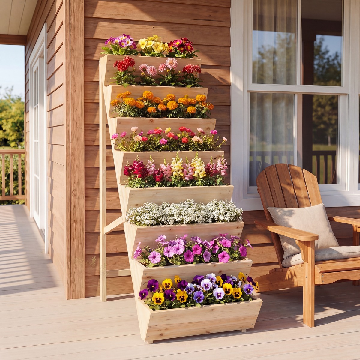 Vertikales Hochbeet mit 8 Etagen aus Tannenholz Blumenbeet mit Pflanzkästen Blumentreppe Natur