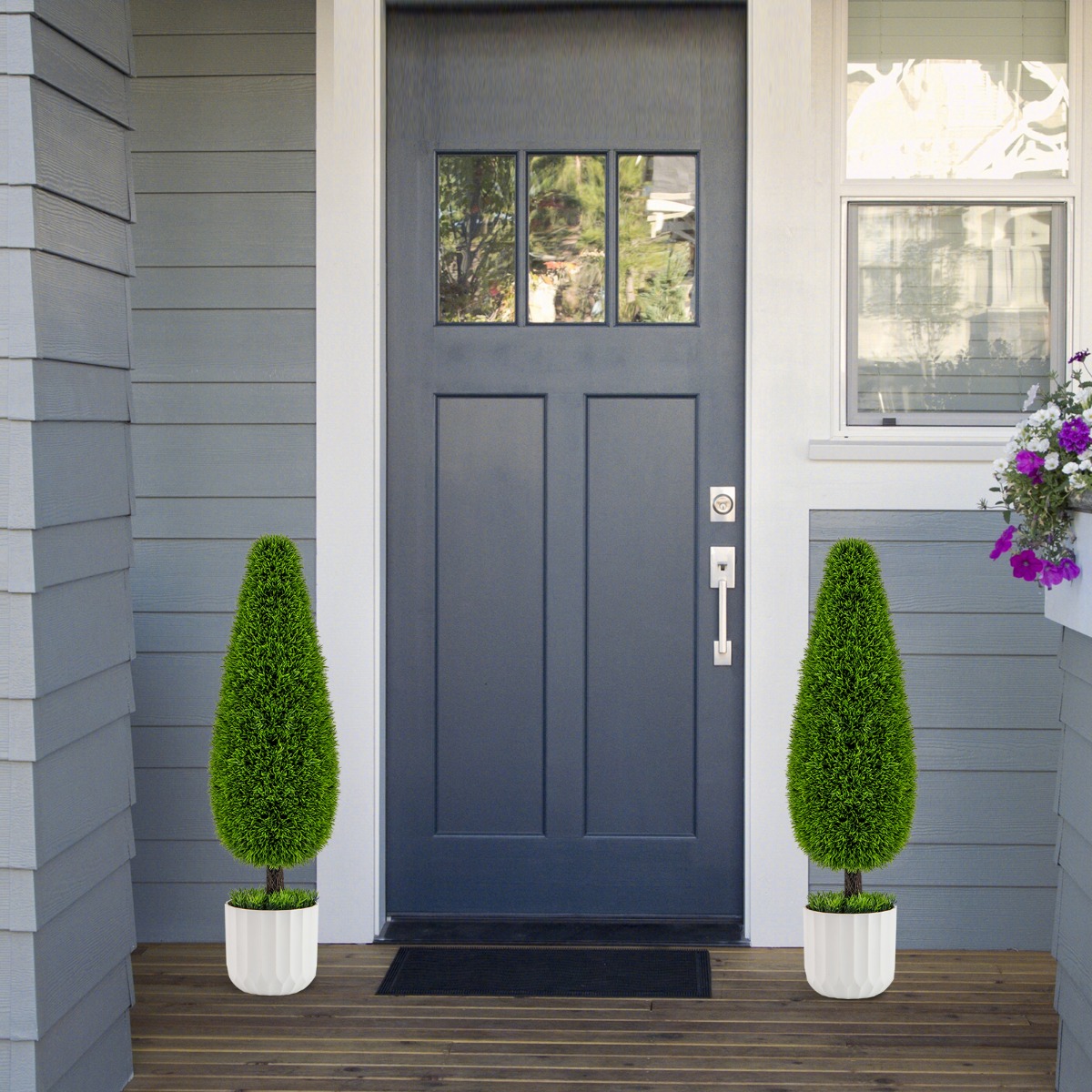 2er Kunstpflanze Zeder 90 cm Kunstbaum mit Topf Zimmerpflanze Deko Grün