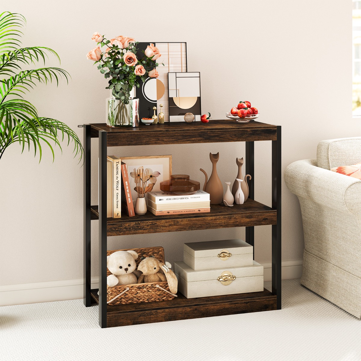 Industrielles Bücherregal mit Offenen Regalböden & Robustem Vintage Eckregal