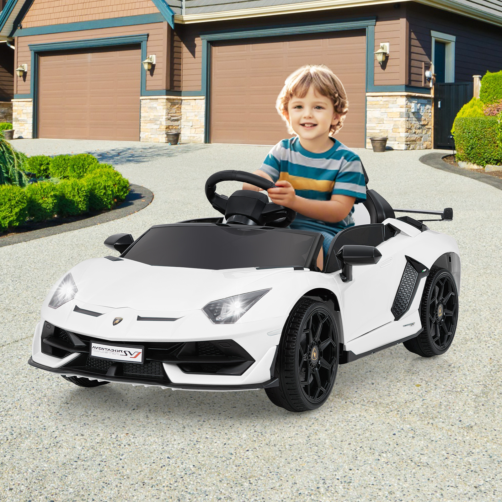 Lamborghini Elektroauto für Kinder Kinderfahrzeug mit 2,4G Fernbedienung & LED Scheinwerfer Elektrofahrzeug Weiß