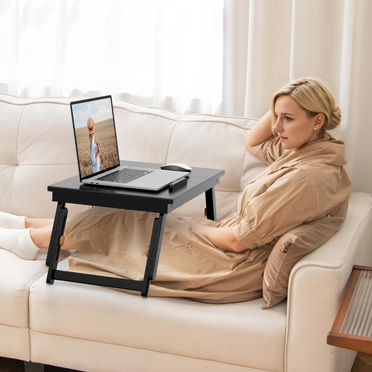 Bambus Klappbarer Laptoptisch Höhenverstellbarer & Neigbarer & Belüfteter Notebooktisch Braun