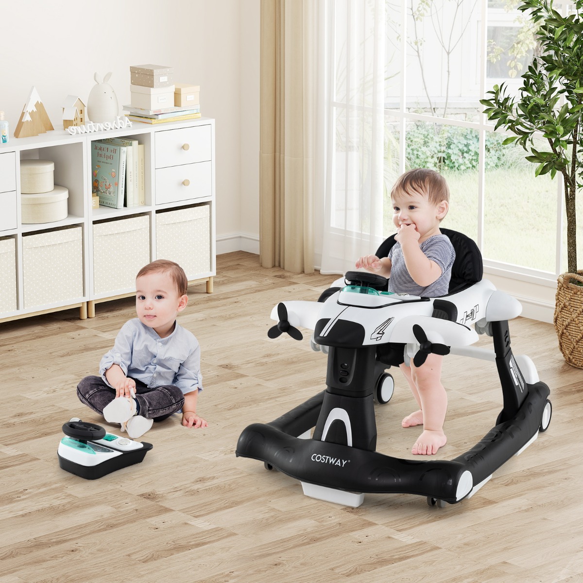 6 in 1 Lauflernhilfe mit Verstellbarer Höhe & Geschwindigkeit Klappbarer Lauflernwagen Weiß