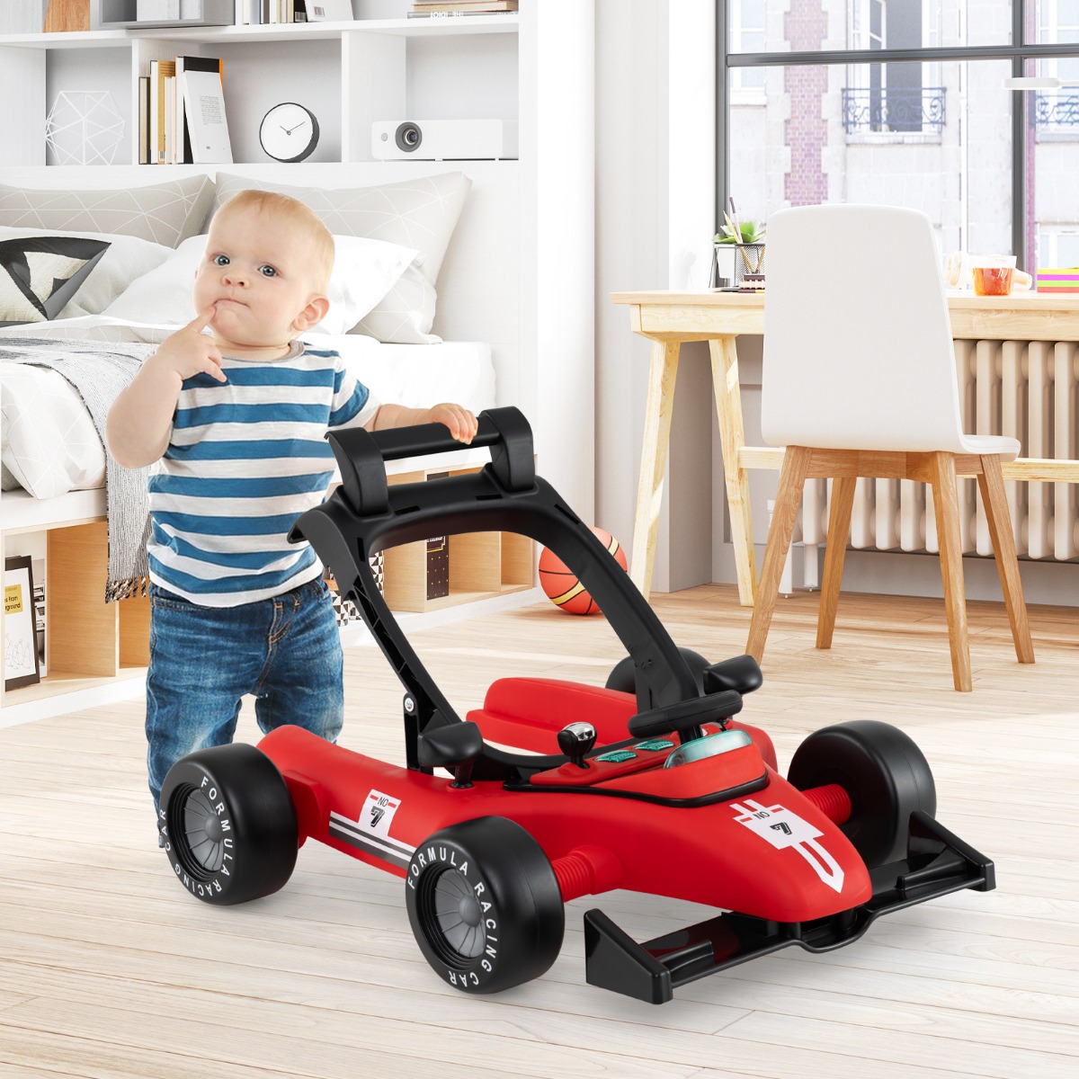 4 in 1 Lauflernhilfe Lauflernwagen klappbar mit einstellbarer Höhe Baby Walker Autoförmig Rot