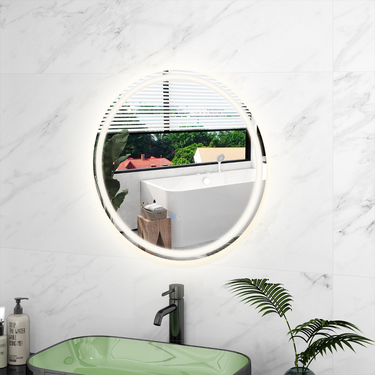 LED Badspiegel mit Beleuchtung 60cm runder Anti-Beschlag Badezimmerspiegel Silber