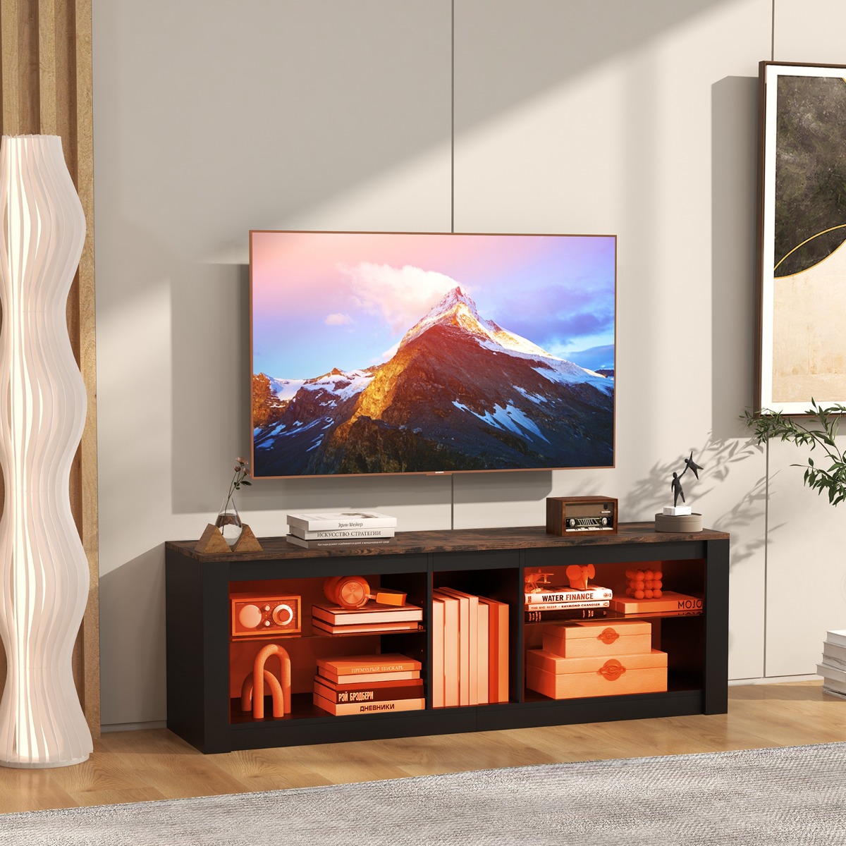 TV Schrank mit LED Beleuchtung für Fernseher bis 65 Zoll Modernes Entertainment Center