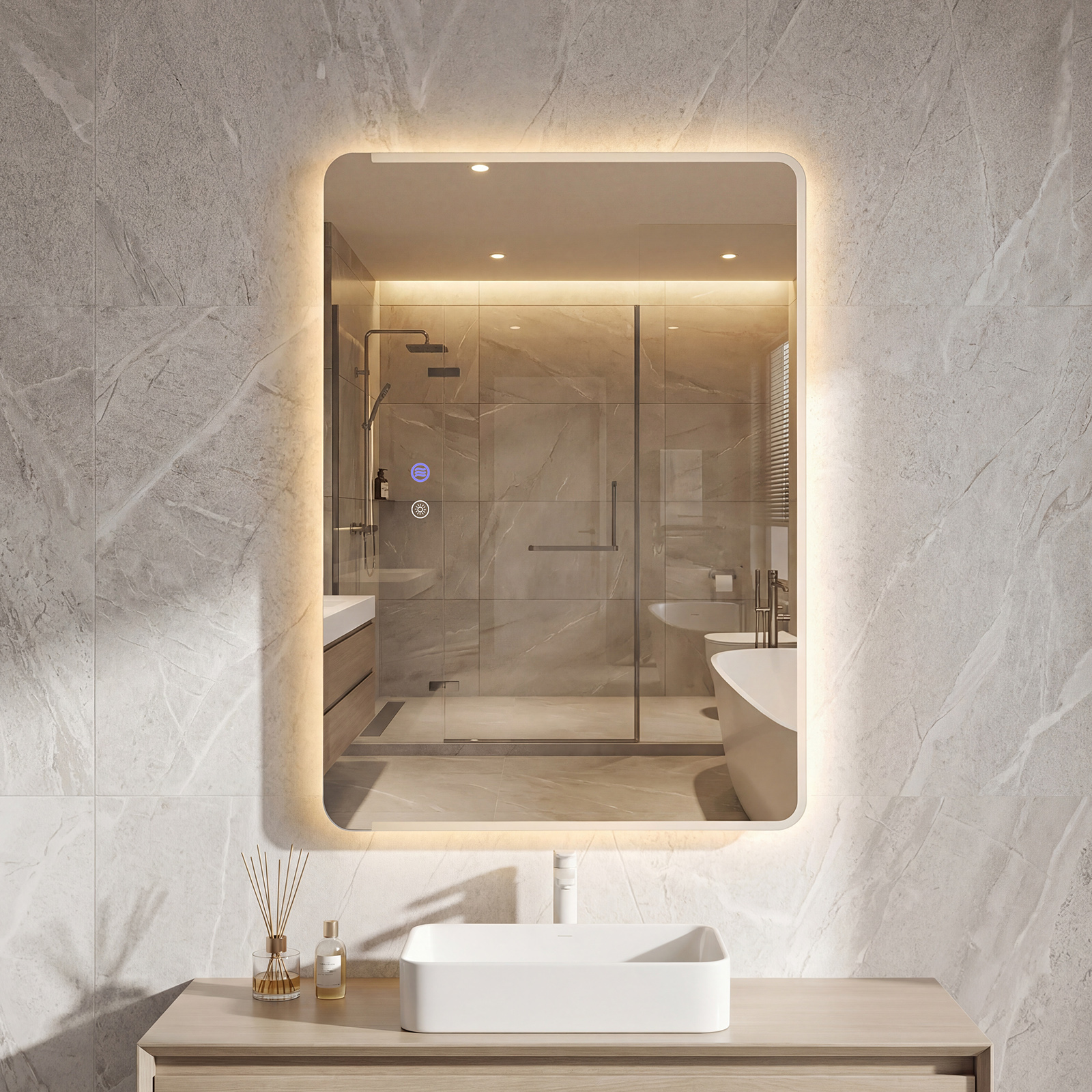 LED Badezimmer Spiegel mit Antibeschlag Dimmbares Beleuchtetes Schminkspiegel 70 x 50 cm