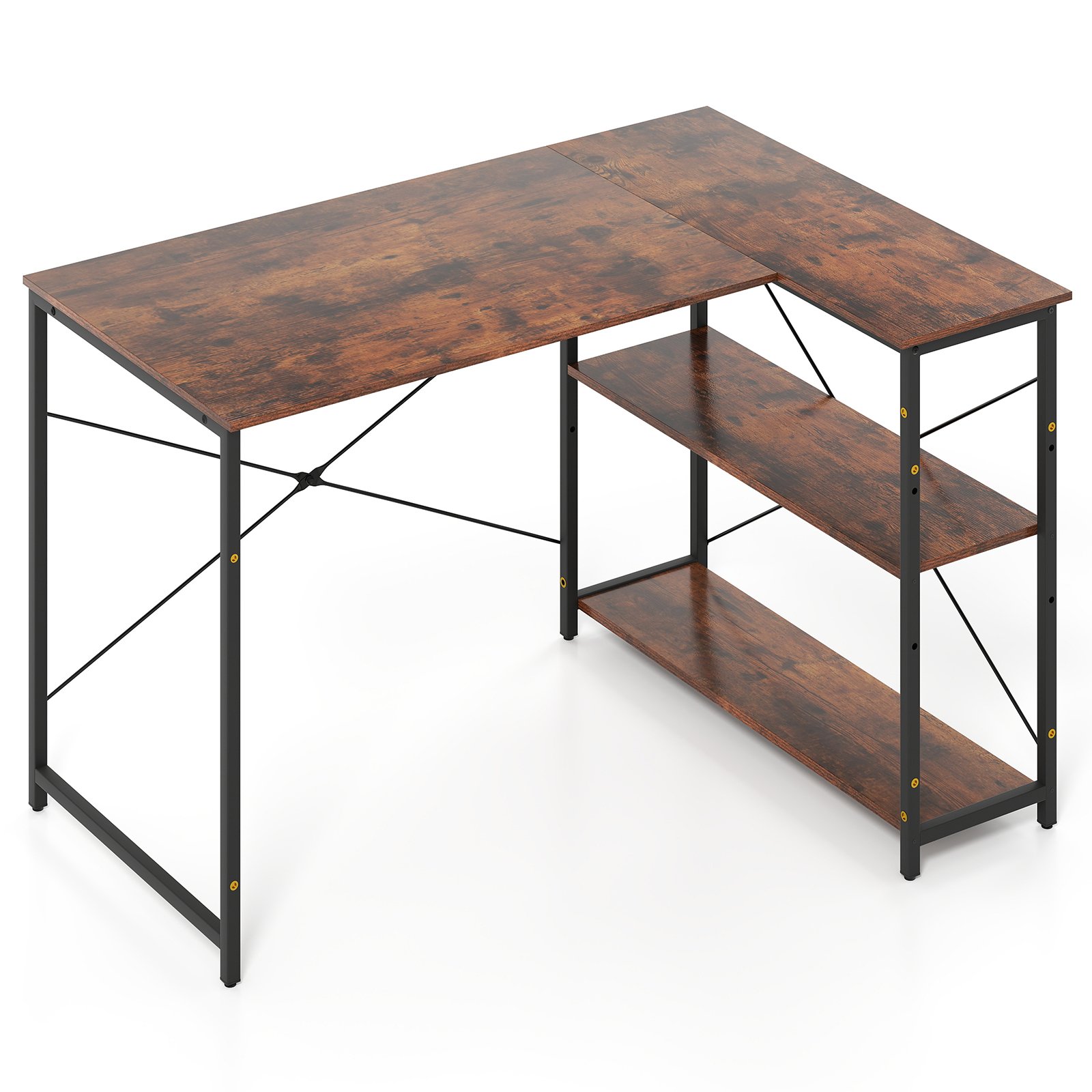 L-förmiger Computer Desk umkehrbarer Eckschreibtisch mit verstellbarem Regal Rustikal Braun