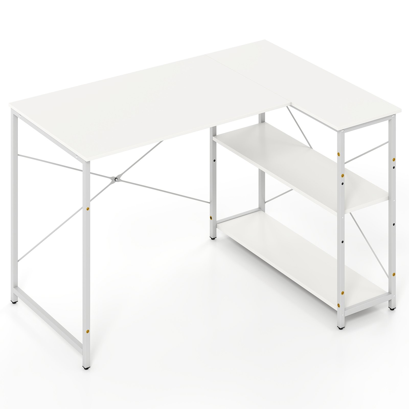 L-förmiger Computer Desk umkehrbarer Eckschreibtisch mit verstellbarem Regal Weiß