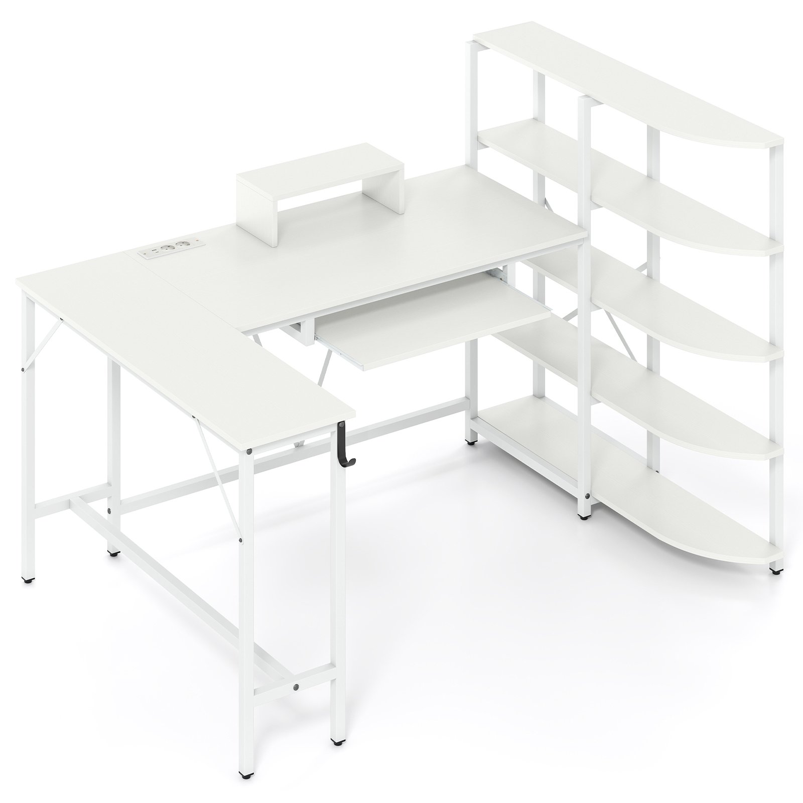 L-förmiger Schreibtisch mit Ablagefächern Eck-Computertisch mit Ladestation Gaming-Tisch Weiß