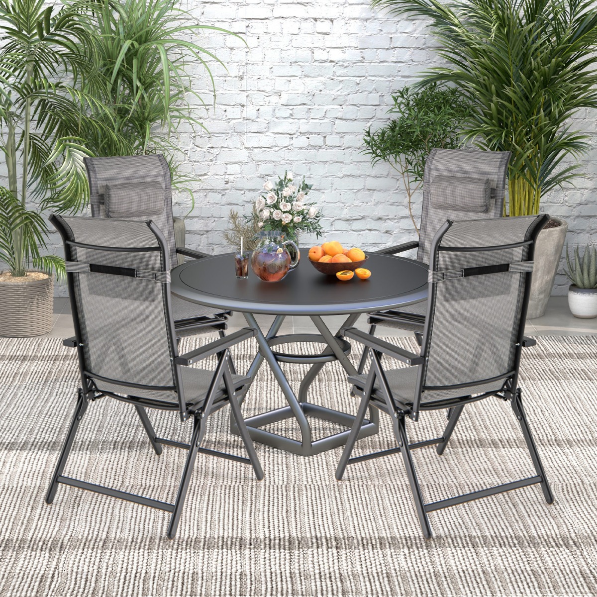 2er Set Gartenstühle mit ausziehbarer Fußstütze Hochlehner Klappstühle mit 10-fach verstellbarer Rückenlehne