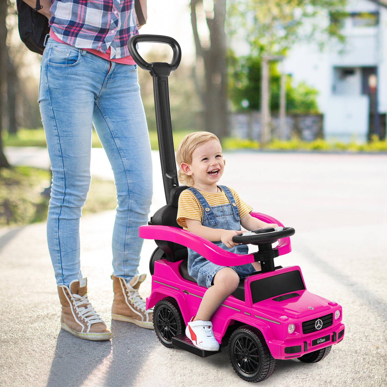Lizenziertes Mercedes Benz Kinderfahrzeug Kinderwagen und Gehwagen mit verstellbarem Sonnendach Rosa