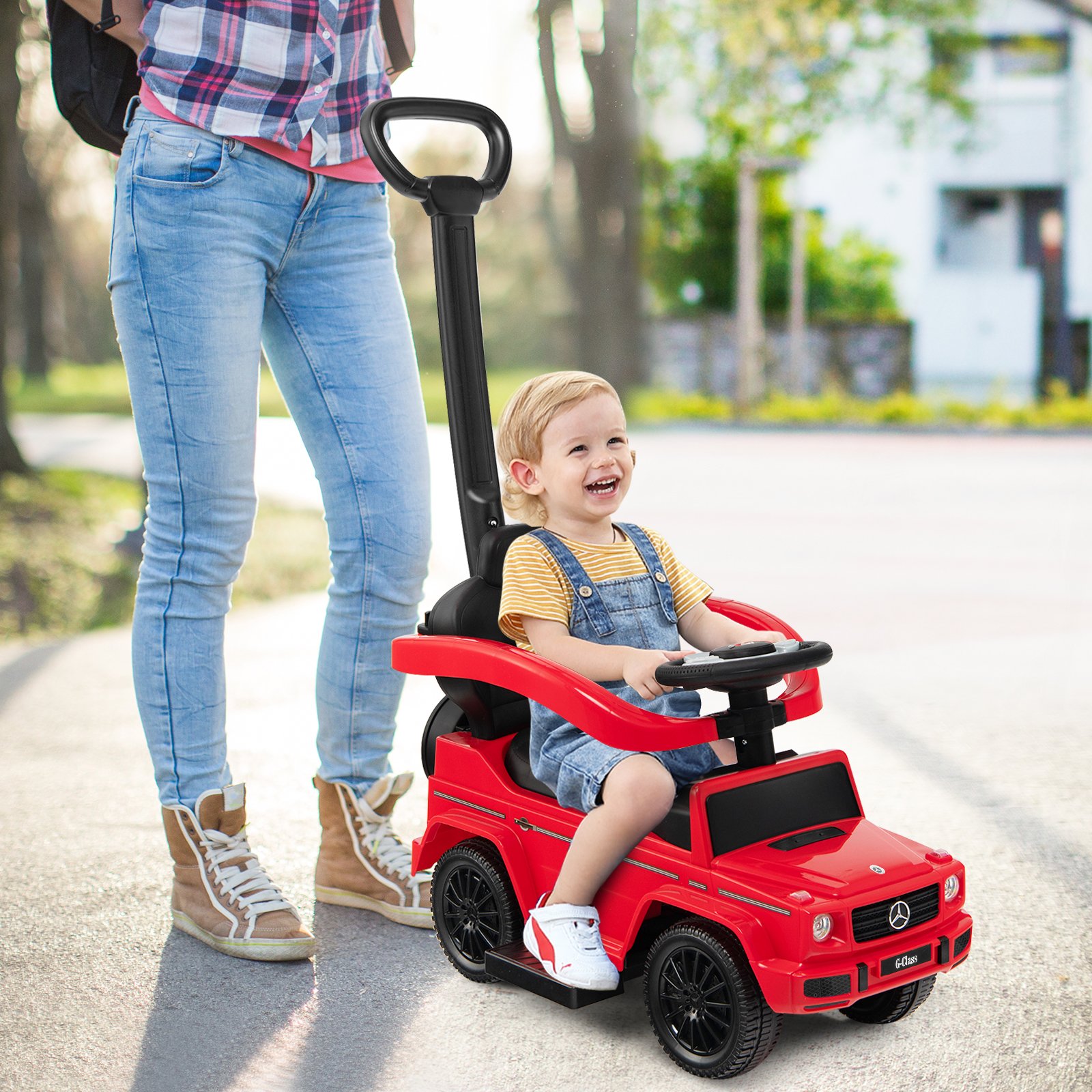 Lizenziertes Mercedes Benz Kinderfahrzeug mit Verstellbarem Sonnendach &  Elterngriff Kinderwagen Rot
