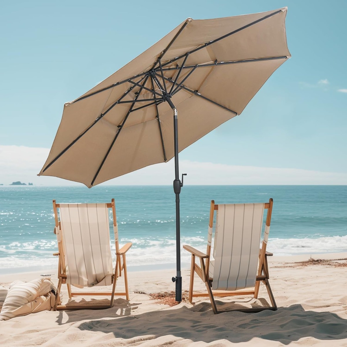 3-stöckiger Sonnenschirm mit Kurbel Windfester Gartenschirm Terrassenschirm Balkonschirm Braun