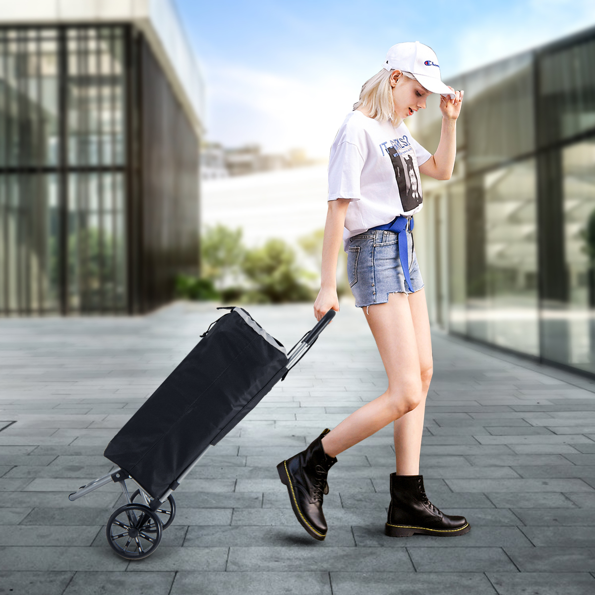 Einkaufstrolley Einkaufstasche Einkaufsroller Klappbar Einkaufswagen 35 Liter Schwarz