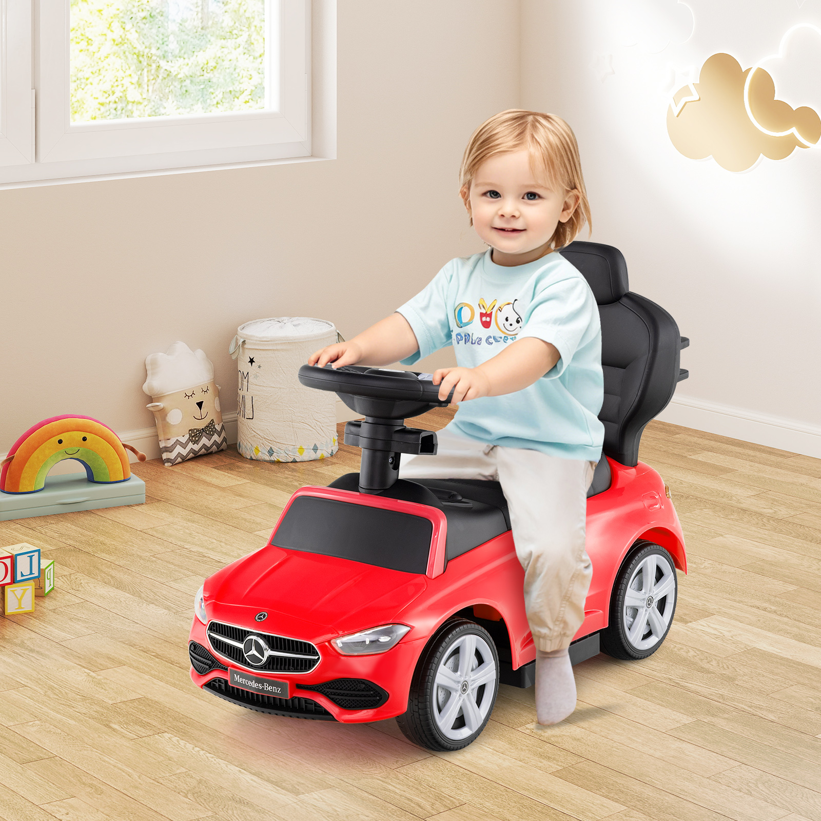 Mercedes-Benz Rutschauto 3-in-1 Rutschfahrzeug mit Schiebegriff Rutscher Auto für Kinder ab 1 Jahr Rot