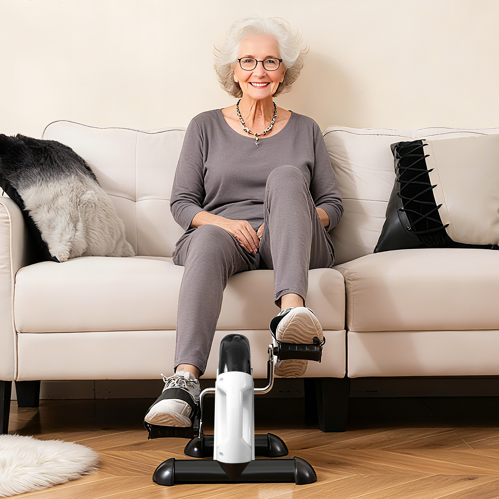 Mini Pedaltrainer mit LCD-Bildschirmanzeige Tragbares Heimtrainer für Arm- & Beintraining Weiß