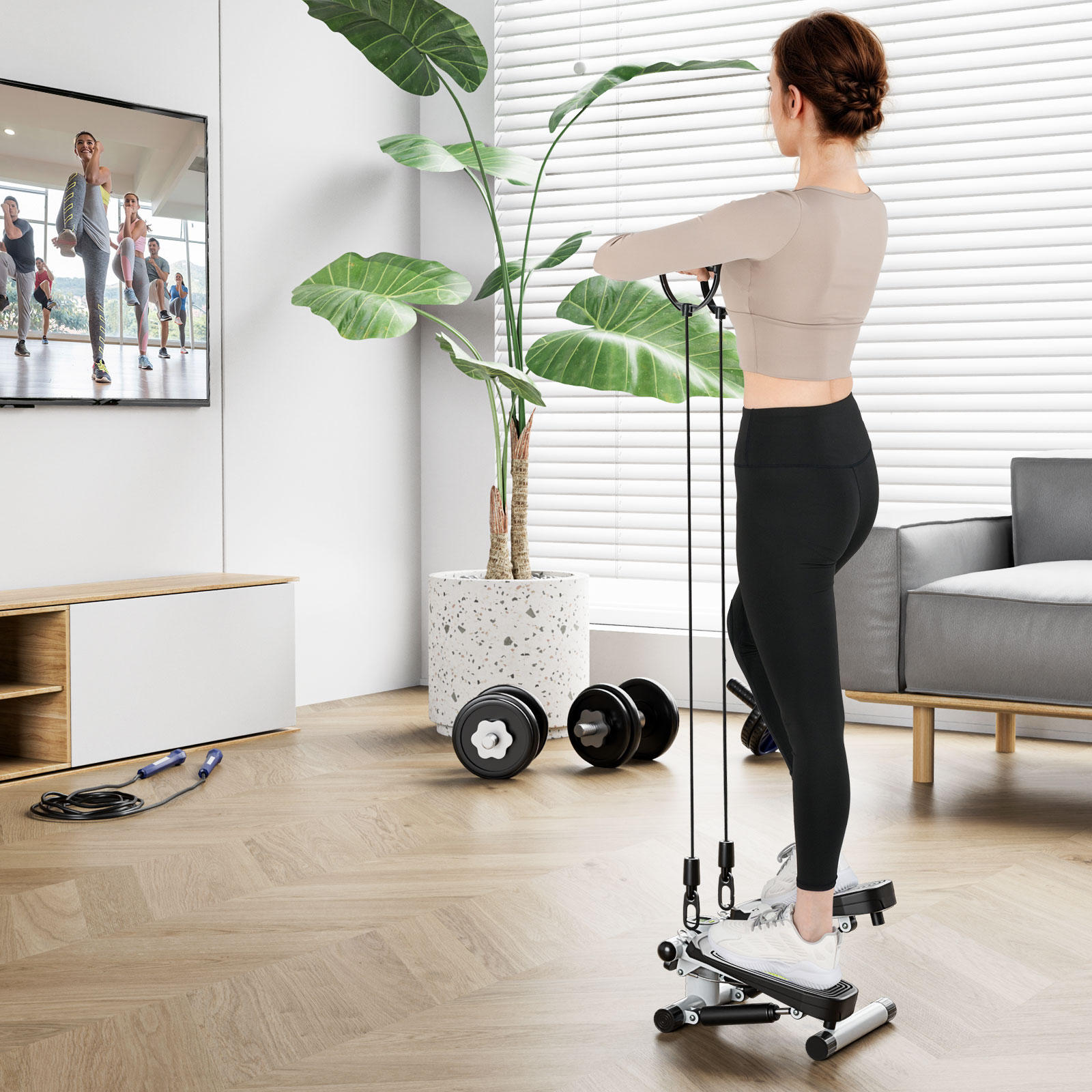 Mini-Stepper mit Widerstandbändern Twist Stepper mit Verstellbarem Widerstand Weiß