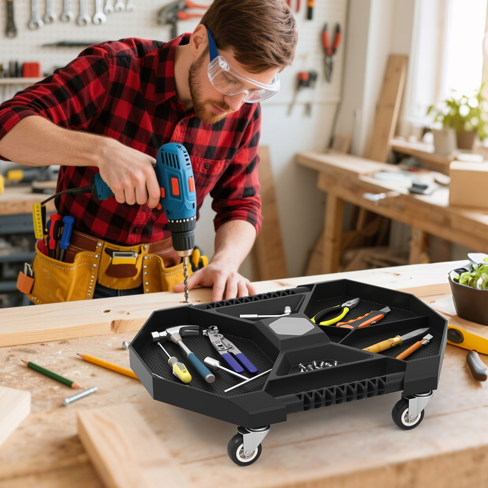 Mobiler Montagerollbrett Werkzeug Creeper mit 4 drehbaren Rollen 135kg Tragfähigkeit universeller Werkstattwagen Schwarz